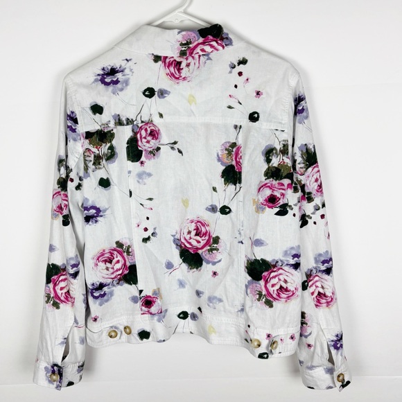JNY Jones New York Jacket Women’s Large Floral Linen Blend White Cottagecore - Picture 2 of 5